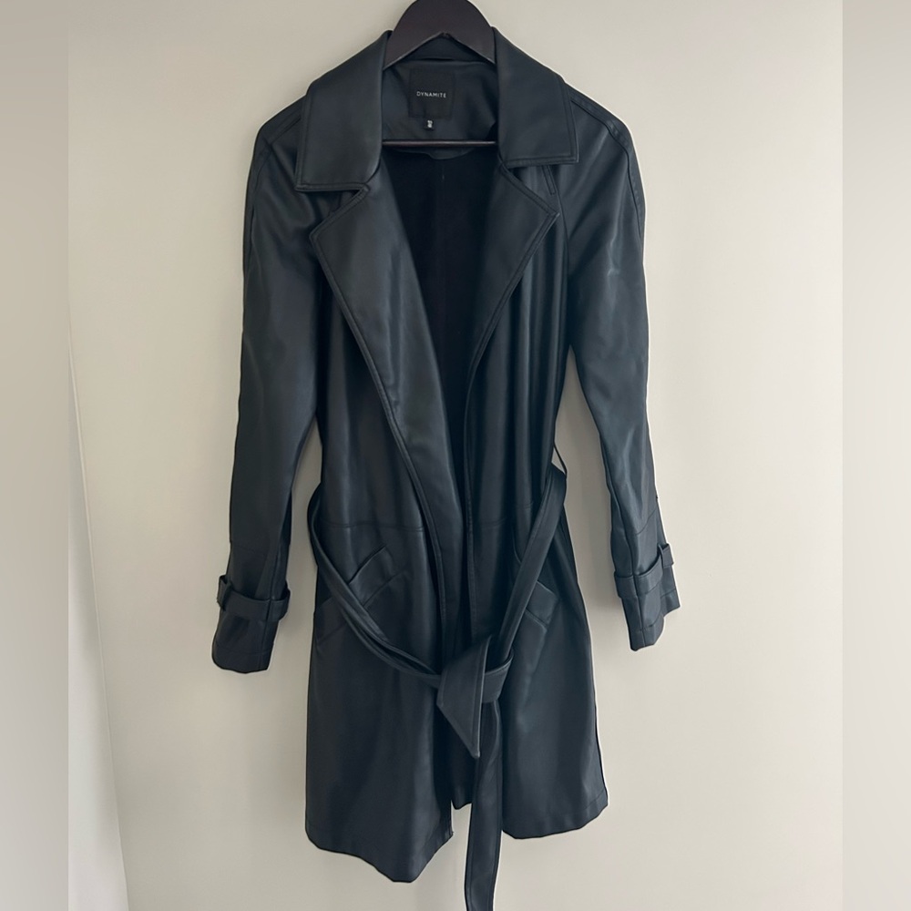Faux Leather Trench Coat